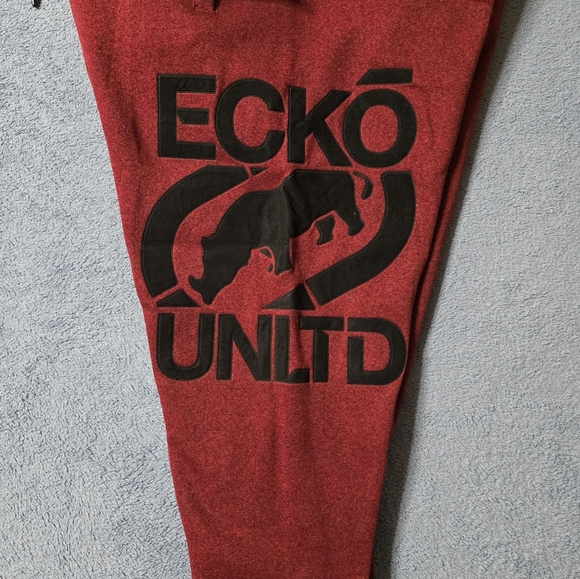 Ecko Unltd Men's XL Sweatpants Maroon Red Black Felt Logo Fleece Jogger - Picture 6 of 10